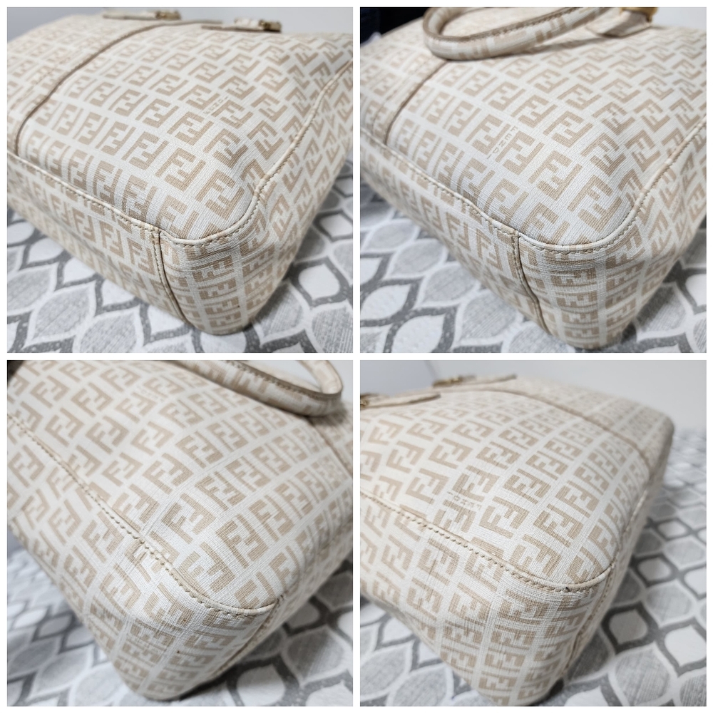 Fendi Zucchino Coated Canvas FF Handle Tote Bag Beige - Picture 14 of 15